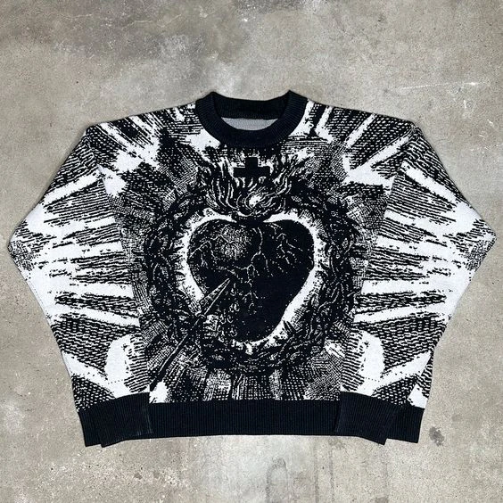 

Men Streetwear Oversized Harajuku Knitwear EMO Winter Unisex Women's Knitting Design Abstraction Pattern O Neck Pullover Sweater