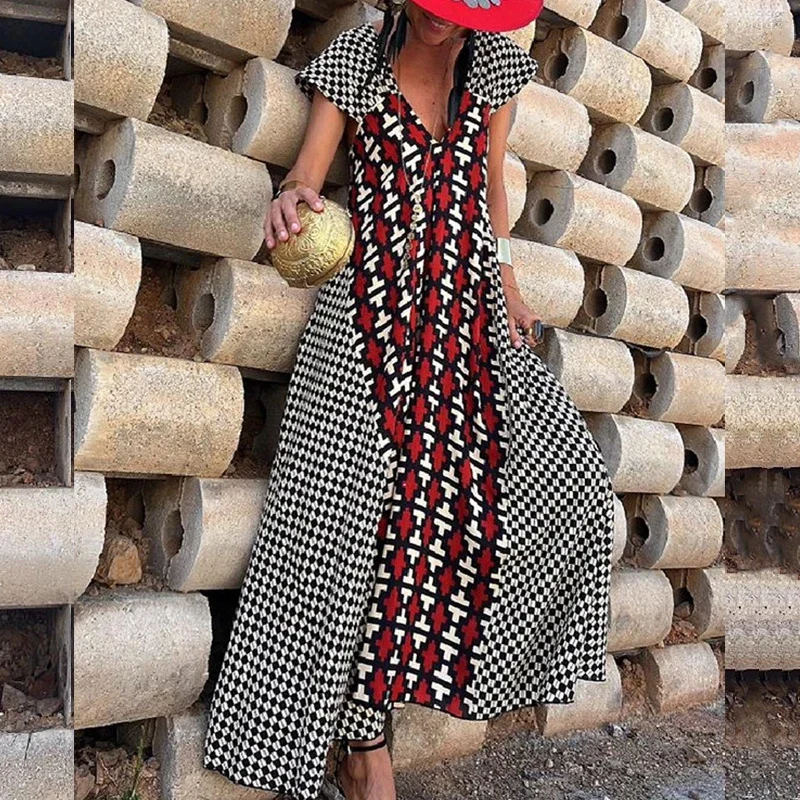 

Женское праздничное платье с V-образным вырезом, элегантное асимметричное платье с коротким рукавом, привлекательное длинное платье с графическим вышивкой, 2024