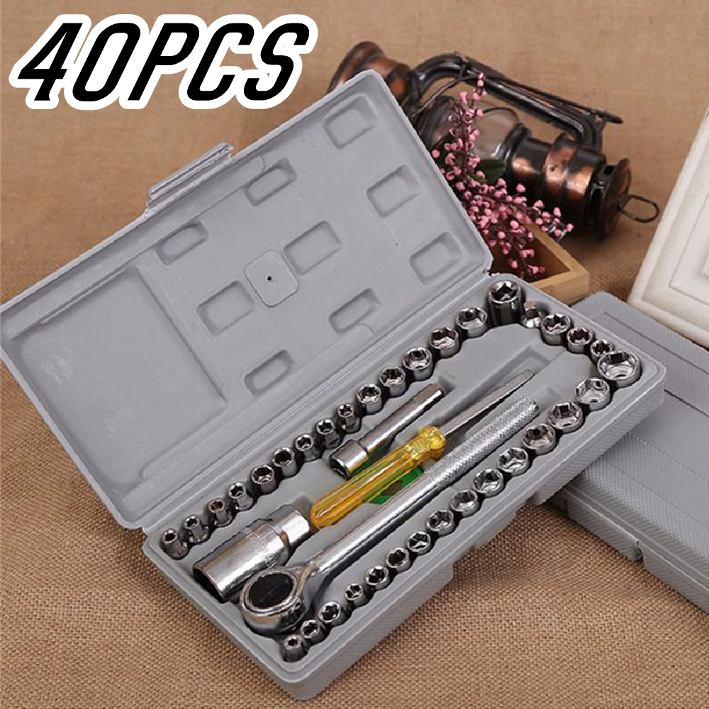 

40PCS Ratchet Wrench Sleeve Kit Car Repair Tools Hand Tool Multiple Sockets Portable DIY Auto Repair Tools