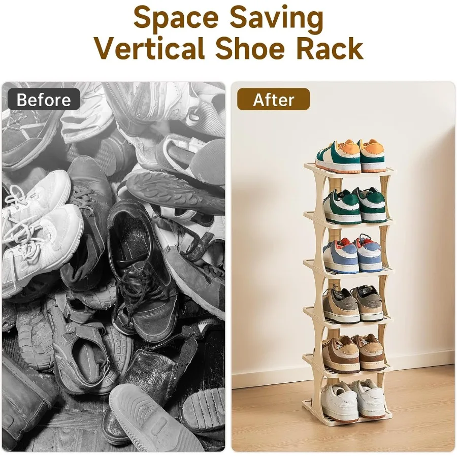 Vertical Shoe Rack 6 Tier Adjustable Shoe Organizer Small Shoe Shelf for Closet Narrow Entryway or Bedroom Easy to Assemble and