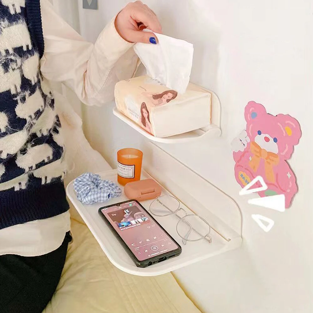 Foldable Wall Shelf Multifunction Folding Storage Shelf Wall-mounted Plastic Storage Rack Punch-Free for Kitchen Laundry Room