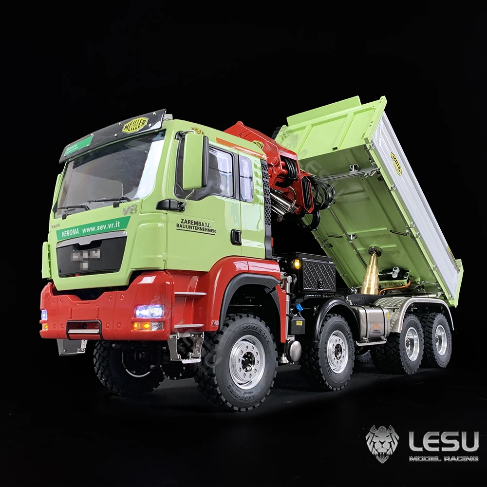 1/14 Simulation truck remote control model Metal toy hydraulic three-way bucket truck crane full unloading paint RCLESU 4