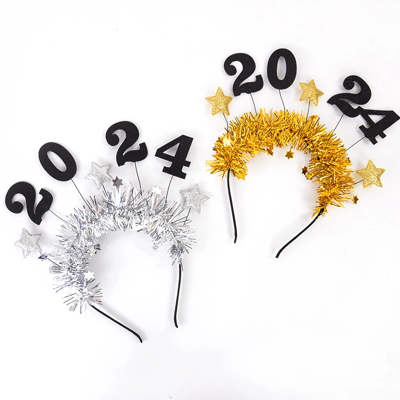 Happy New Year Headband Gold Silver Glitter Star Headwear For Kid Adult New Year Party Christmas Photo Prop Decoration Gift