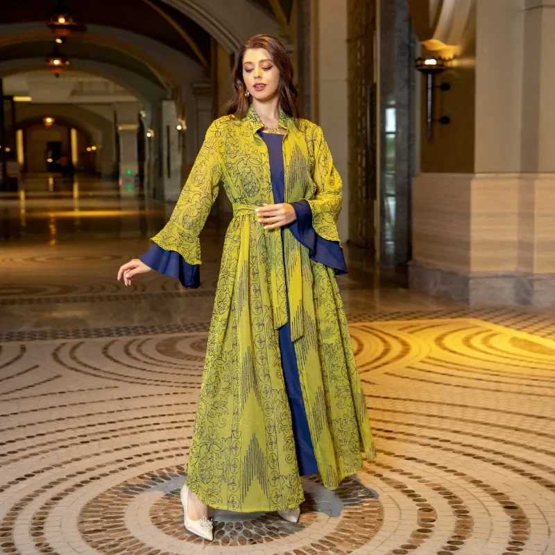 Muslim Women Lotus Leaf Sleeve New Suit Dress Abaya Robe African Long Dresses for Women Evening Dresses abaya  prom dress