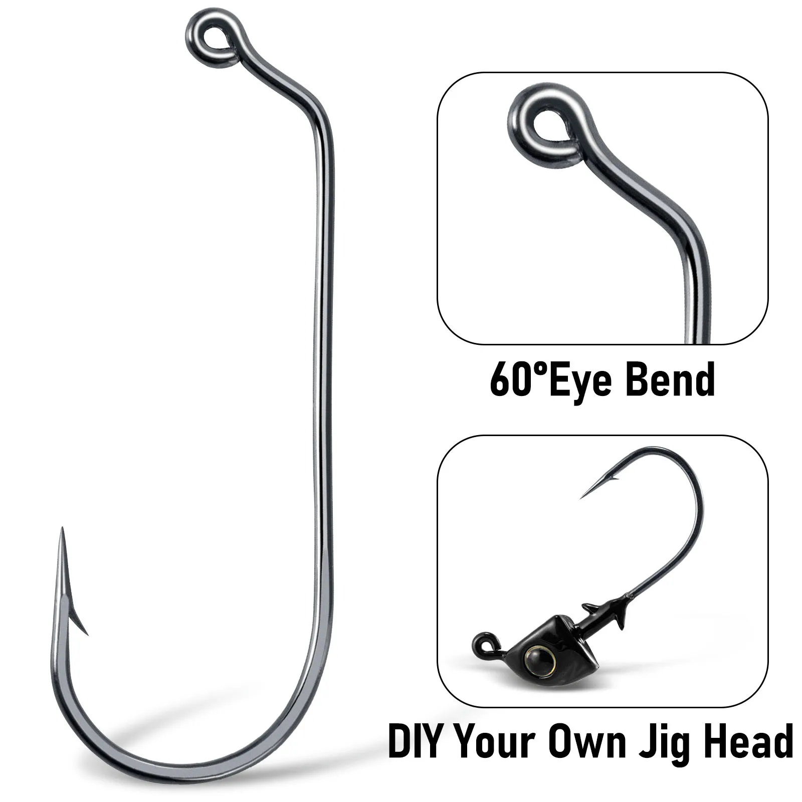 Hameçons Jig Aberdeen 60° acier carbone pour swimbait et ned rig avec longue hampe