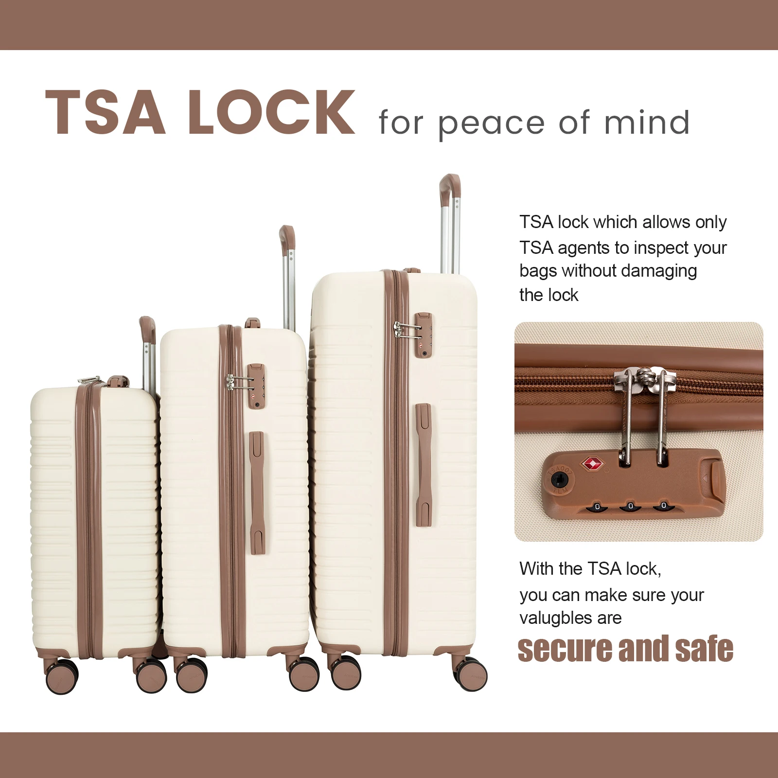 Luggage Sets 3-Piece Suitcases with Double Spinner Wheel,Suitcase Set ABS Hard Case Luggage with TSA Lock 6