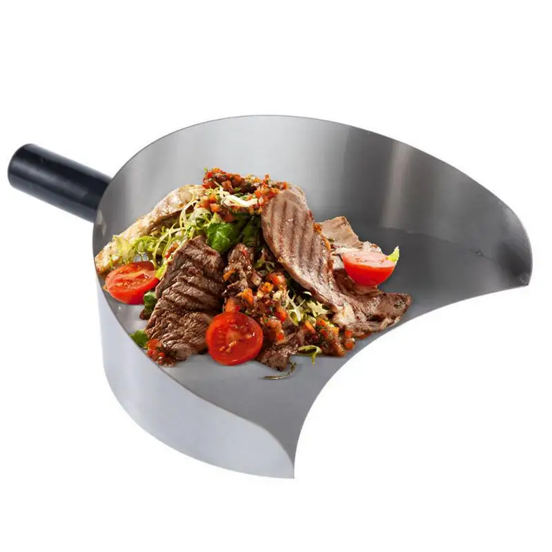 Stainless Steel Barbecue Shovel Handheld Meat Catcher Pan Barbecue Shovel Practical for Outdoor Camping Kitchen Campfire Party