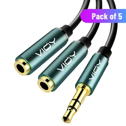 Dual Jack 3.5mm Audio Headset Splitter Cable with TRRS Male to Female Connection - 0.2m (Pack of 5)