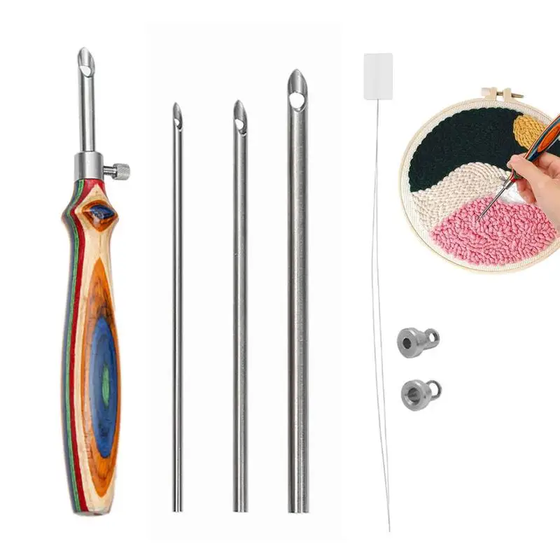 

Embroidery Punch Needle 6 Wooden Handle Embroidery Set Versatile Needlecraft Bundle Sewing Tool & Accessories For Beginners