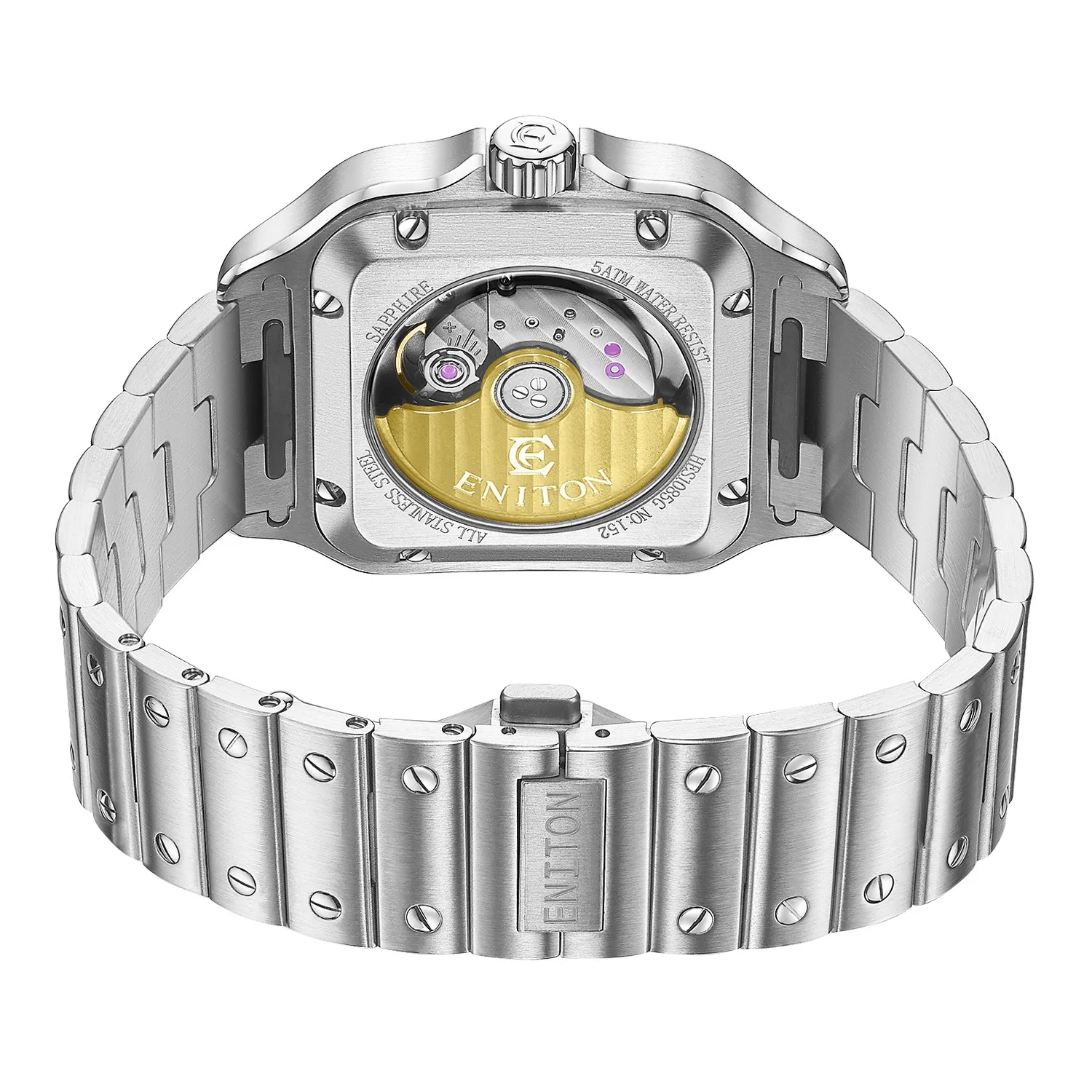 ENITON High Quality Mechanical Stainless Steel Men's Watch Square Case 5ATM Waterproof Removable Strap Business 5