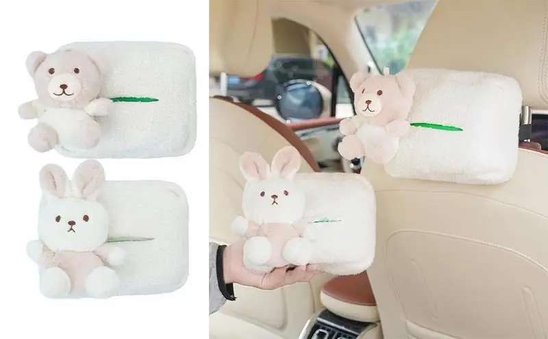 

Plush Car Tissue Holder Tissue Box Holder Cute Short Plush Tissue Boxes Auto Bracket Adorable Paper Tissue Organizer Holder