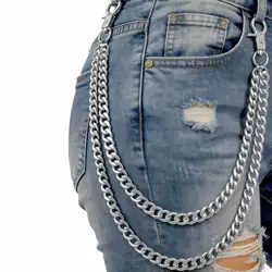 Unisex Punk Biker Chain Key Accessory for Jeans, Belts, and Pockets (Silver)