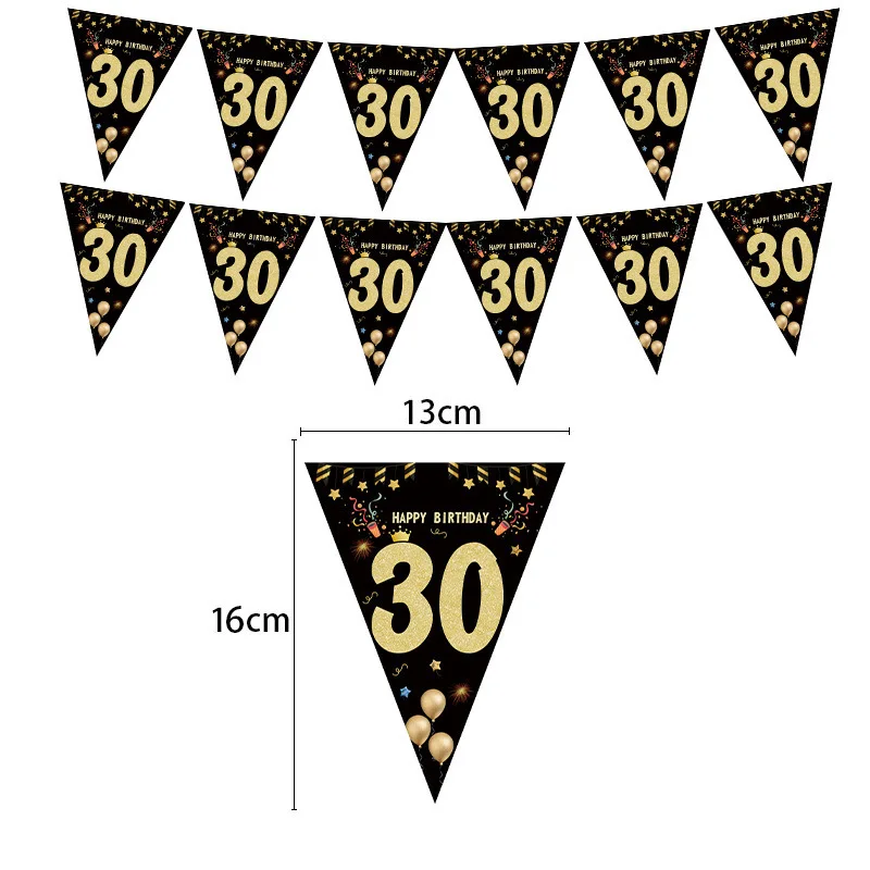 1set 30 40 50 60 Paper Banner Birthday Party Decorations Adult Garland Anniversary Adult Birthday Anniversaire 30age Black Flags birthday streamers birthday banner party decorations