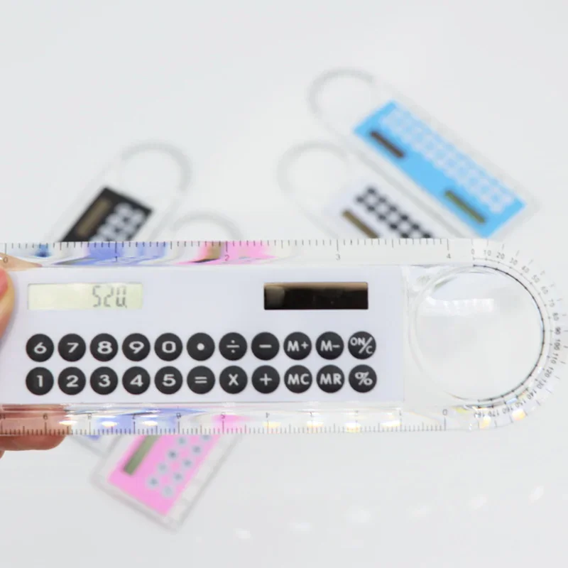 Stainless Steel Ruler, Ruler Set, Drawing Ruler, Straight Ruler, Folding Ruler, Metal Ruler, Plastic Ruler, Quilting Ruler, Rotatable Ruler-13cm X 4.4cm Ruler Calculator 6 Color Mini Solar Transparent with Magnifier