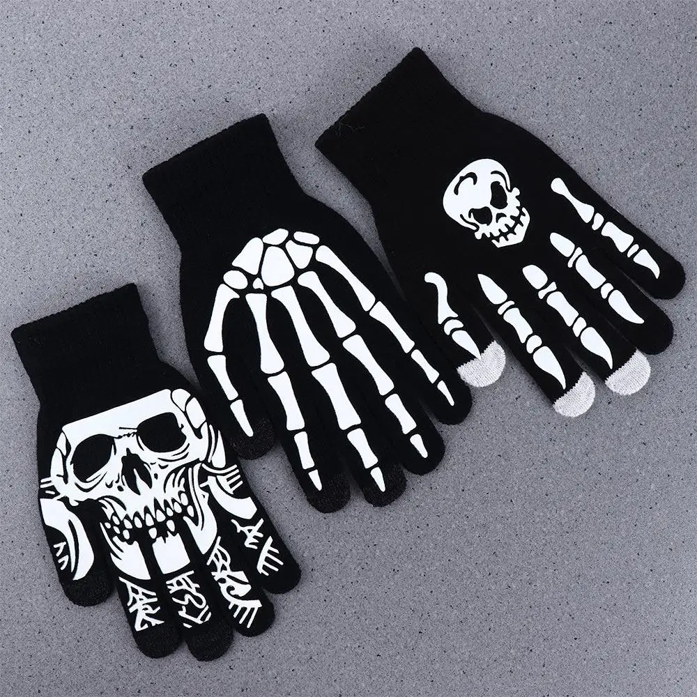 

Outdoors Male Non Slip Skeleton Keep Warm Full Finger Gloves Half-finger Gloves Halloween Luminous Mittens Fashion Accessories
