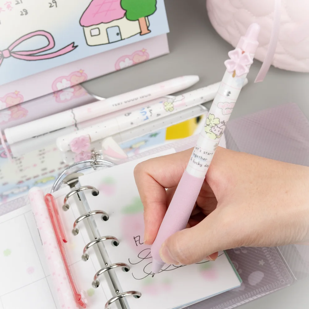 4 Pcs/Set Lucky Star Gel Pens 0.5mm Quick-Drying & Smooth Writing Black Ink Pen for Office School Study Exam Stationery