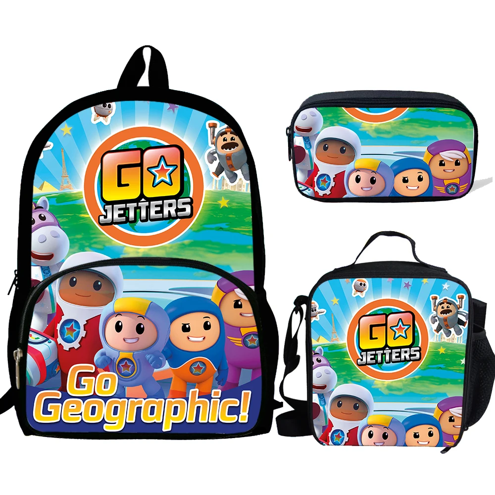 3pcs Mochila Go Jetters Print Backpack for Boys Girls School Bags Kids