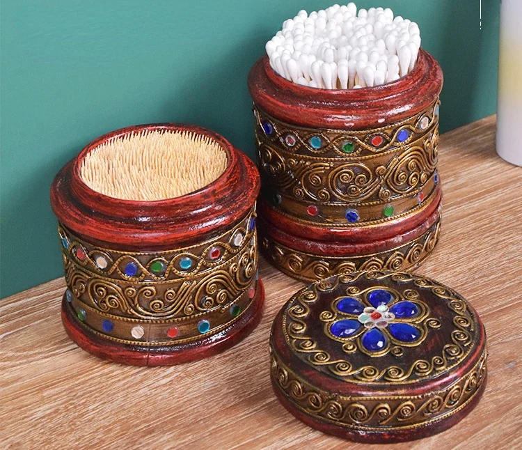 

Toothpick cylinder, solid wood storage jar, glass cotton swab storage box, home living room, coffee table, restaurant