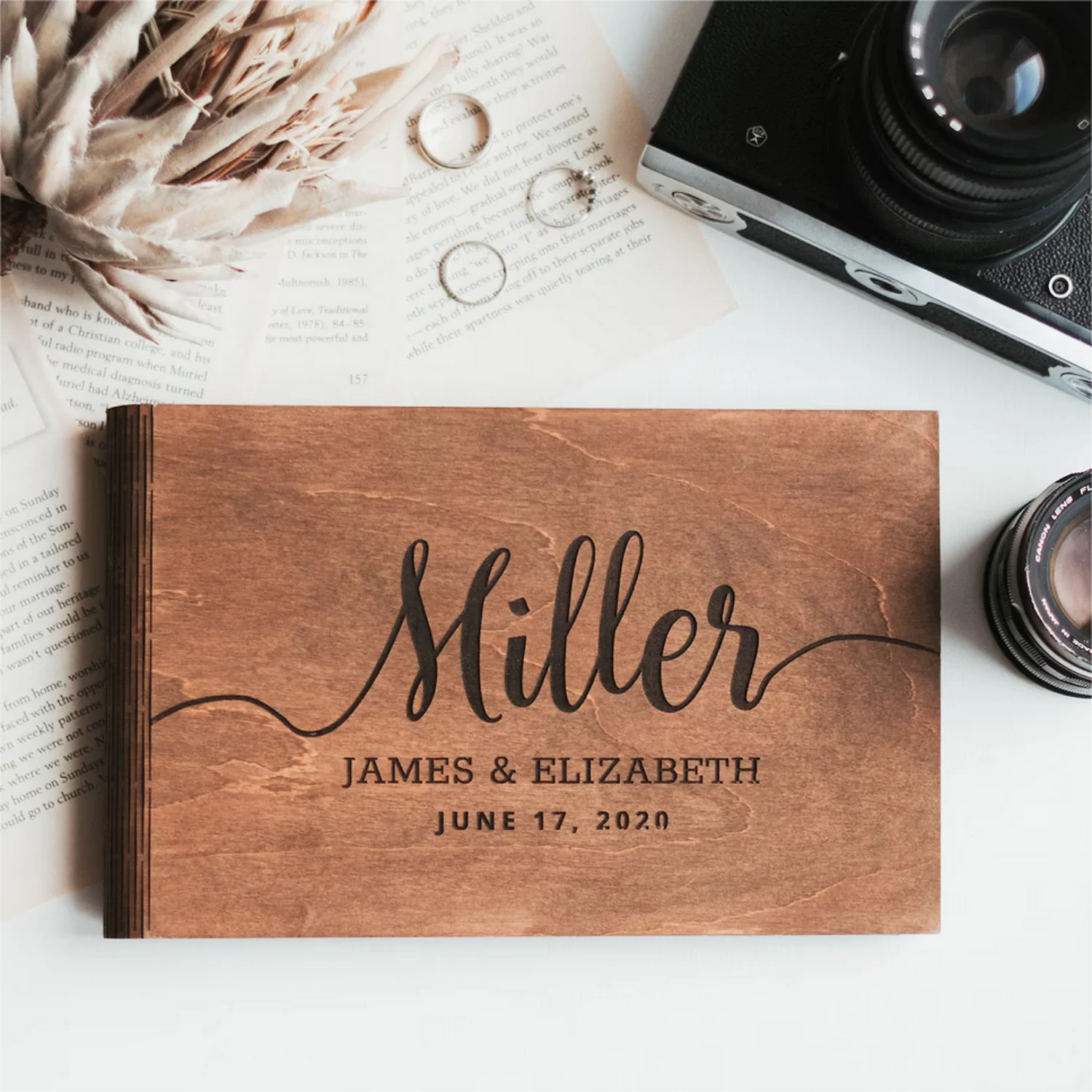 Personalized Wedding Guestbook Engraved Messages Photo Album Rustic Wooden Signing Book for Weddings Supplies wedding guest book