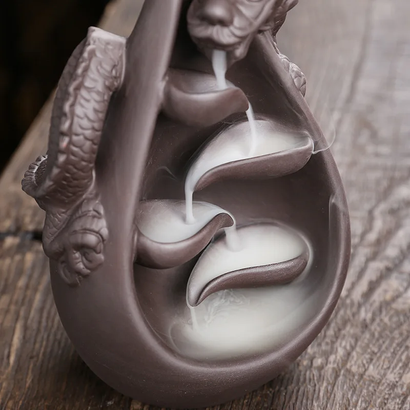 1pc Ceramic Waterfall Vintage Dragon Backflow Incense Burner Furnace Home Decorcreative Home Aromatherapy Gift (without Incense)