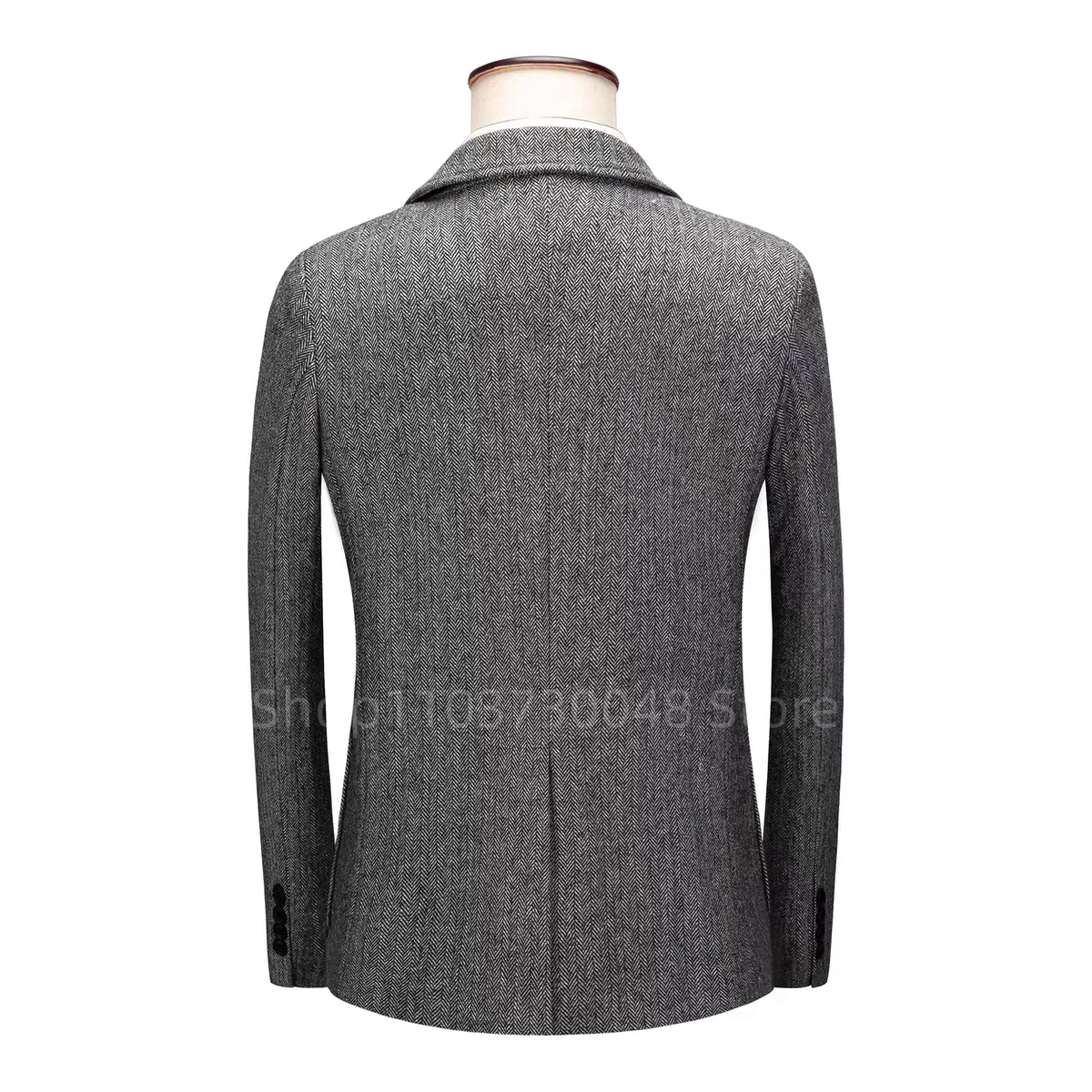 Gray Herringbone Wool Tweed Suit Blazer Single Breasted Notch Lapel Jacket Formal Fashion One Coat for Wedding/Business Outwear
