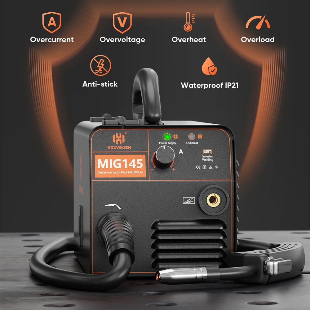 HZXVOGEN 145A MIG 溶接機ガスなし MIG145 デジタルインバーター溶接機