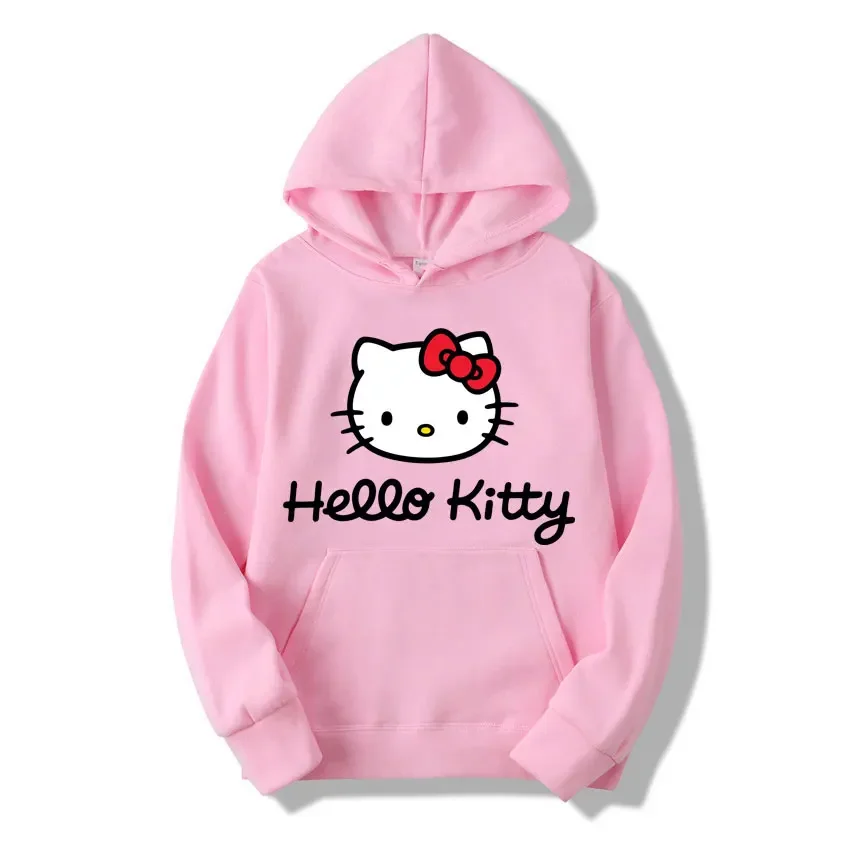 

2024 New Fashion Women Hoodie Hello Kitty Cartoon Anime Men Sweatshirt Spring Autumn Pink Kawaii Woman Oversized Pullover