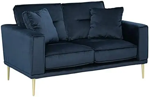 

Modern Velvet Sofa with Gold Metal Legs, Navy Blue