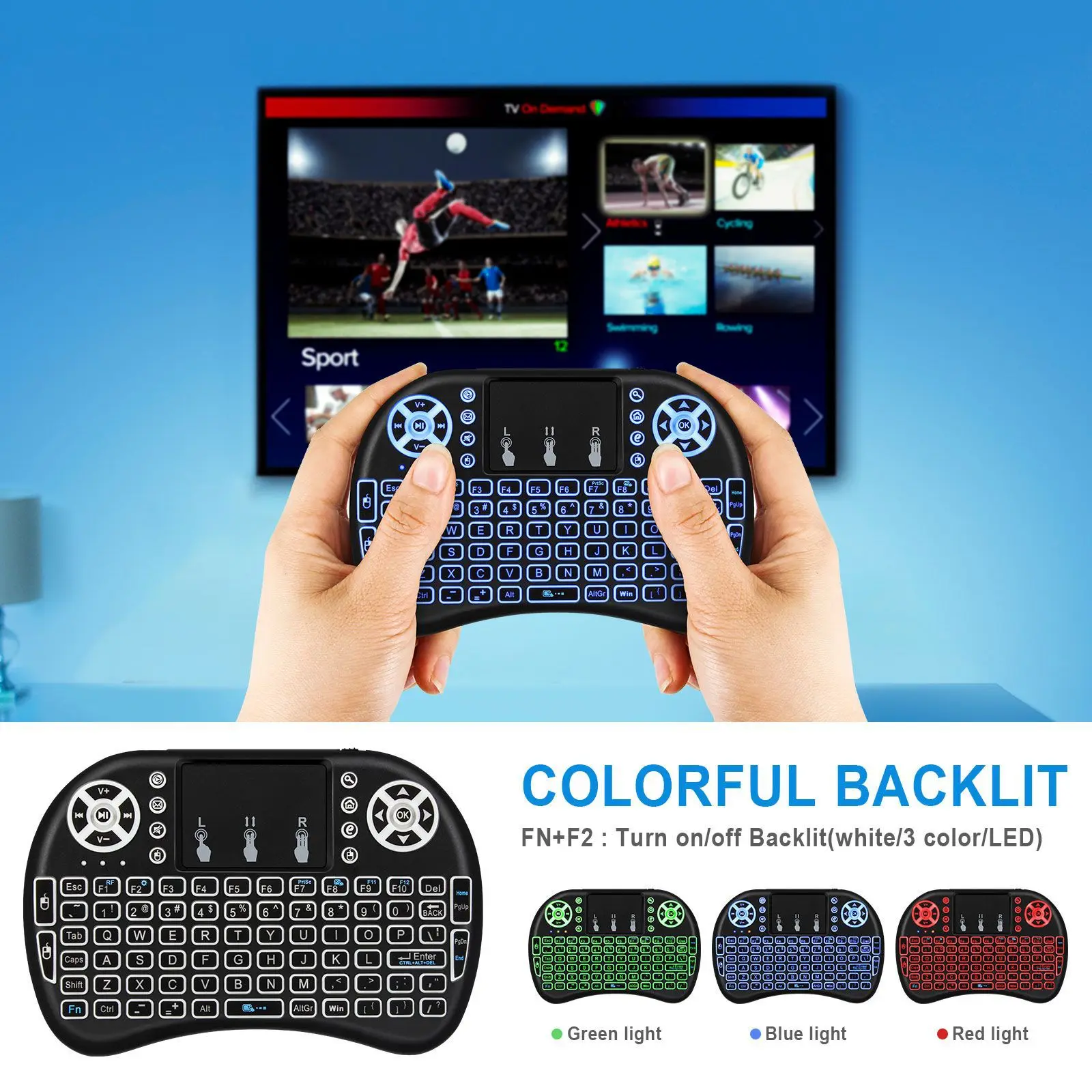 Backlit Mini Teclado sem Fio Espanhol Francês Azerty Russo Português Brasil Língua Mouse ar com Touchpad n Rgb Caixa de tv pc - Imagem 2
