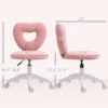 Armless 电脑桌椅, Office Task Chair, Teddy Fleece Heart Makeup Vanity Chair with Swivel Wheels, Pink 4