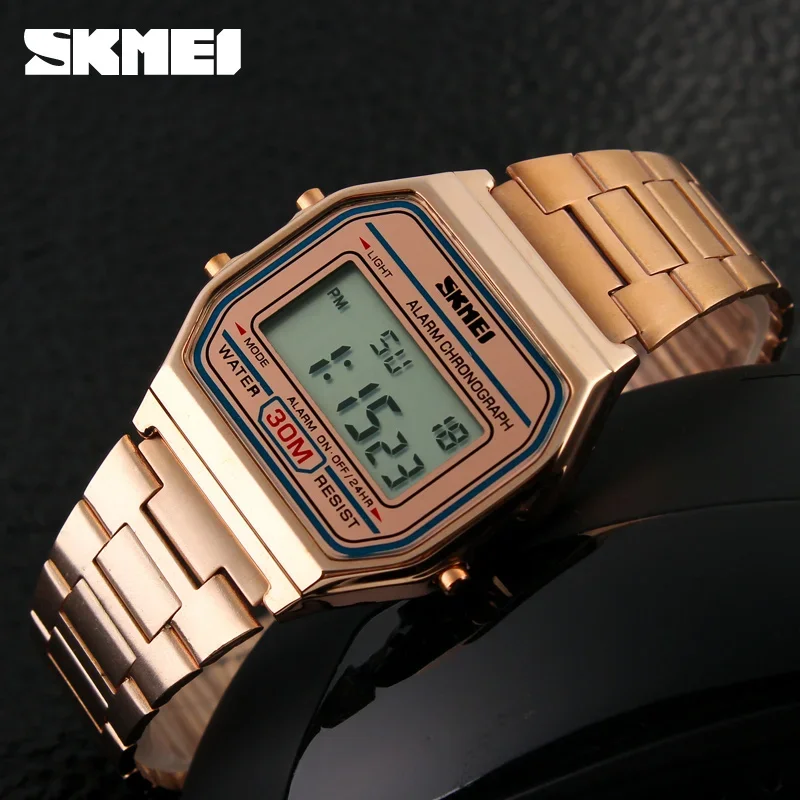 SKMEI 1123 Luxury Retro Digital Sports Watch for Men Stainless Steel Waterproof Mens Wristwatches Steel Clock 1328 Reloj Hombre