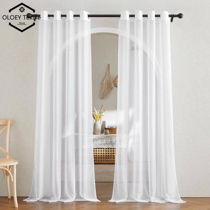 OLOEY Premium Ultra-Thin White Sheer Voile Curtains for Living Room Bedroom Balcony Elegant Modern Light Filtering Tulle Drapes