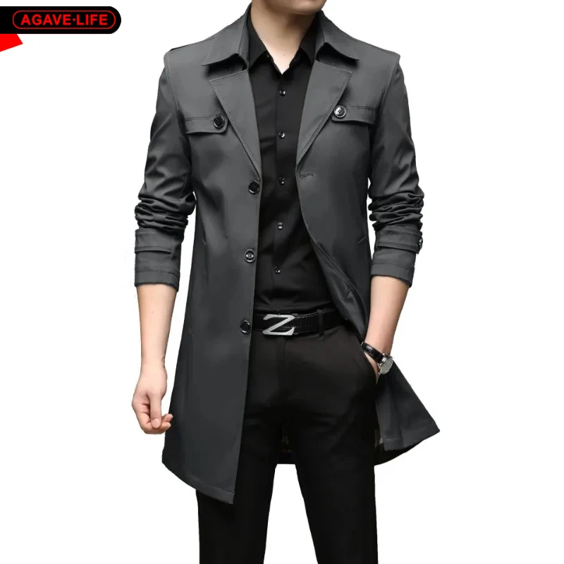 

High Quality Windbreakers Male Outerwear Spring Autumn Mid-length Oversize Jacket Bussiness Casual Coats Men Jackets Size M-8XL