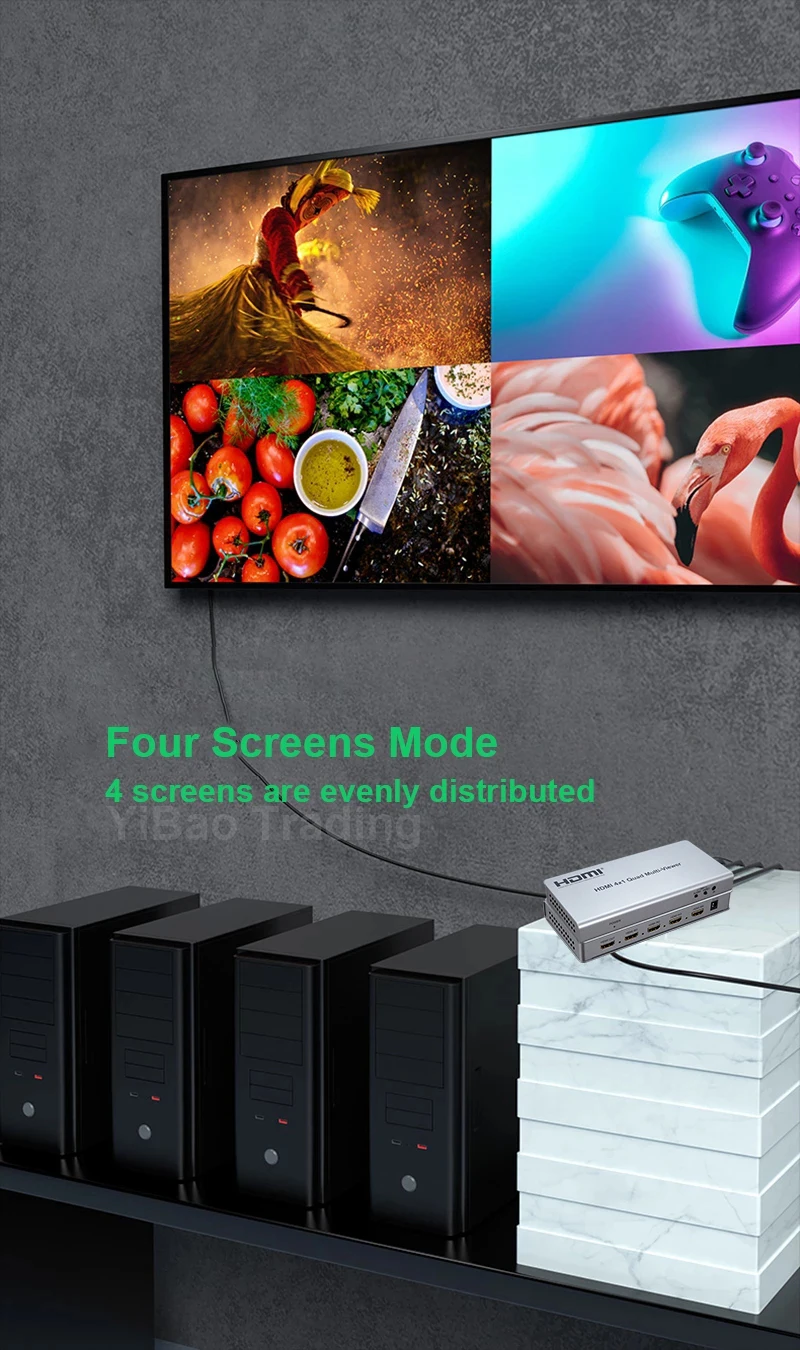 HDMI 4x1 Ƽ  ó 1080p ɸ  ũ ǽð Ƽ  й, IR  4  1 ƿ HDMI ġ 