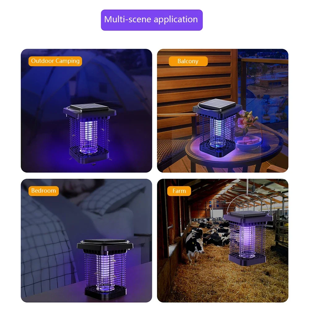 Mosquito Killer Lamp Solar Mosquito Zapper Lamp IP65 Waterproof Portable Mosquito Killer Insect Fly Trap Blue Purple Light for Indoor Outdoor Camping