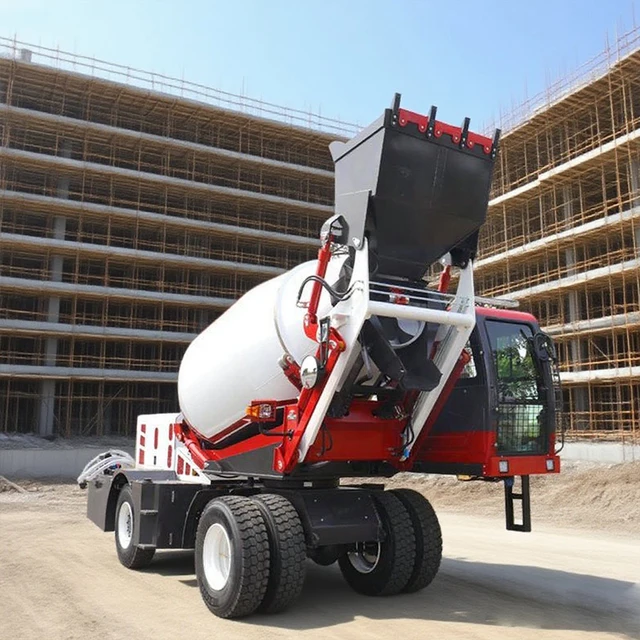 รถผสมคอนกรีตแบบโหลดเองคุณภาพสูง รับประกันหนึ่งปี คุณสมบัติการใช้งานประสิทธิภาพสูง มอเตอร์ แบริ่ง เกียร์บ็อกซ์ เกียร์ 1