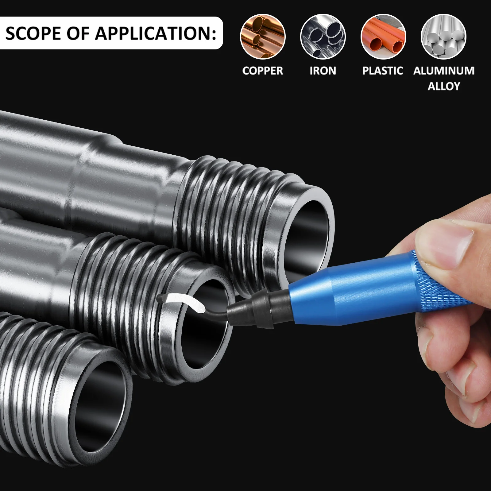 Deburring Tool Set with 10pcs High Speed Steel Swivel Blades Burr Removal Tool for Metal Resin PVC Pipes Copper Plastic Aluminum