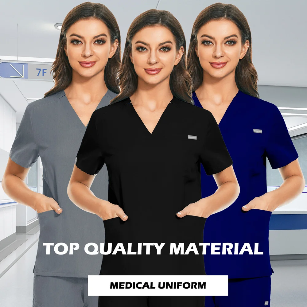 Nurse Medical Uniform Unisex Solid Color Scrub Tops Women Uniform Casual Nurse Clinical V-neck Shirt Doctor Work Clothes