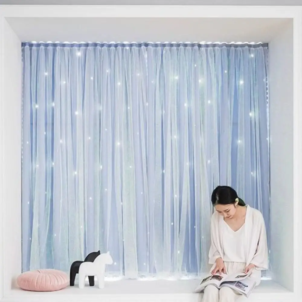 1 Pc Non-perforated Hollow Star Curtain Double Layer Self-Adhesive Stars Blackout Curtains Detachable Washable Bedrroom Curtain