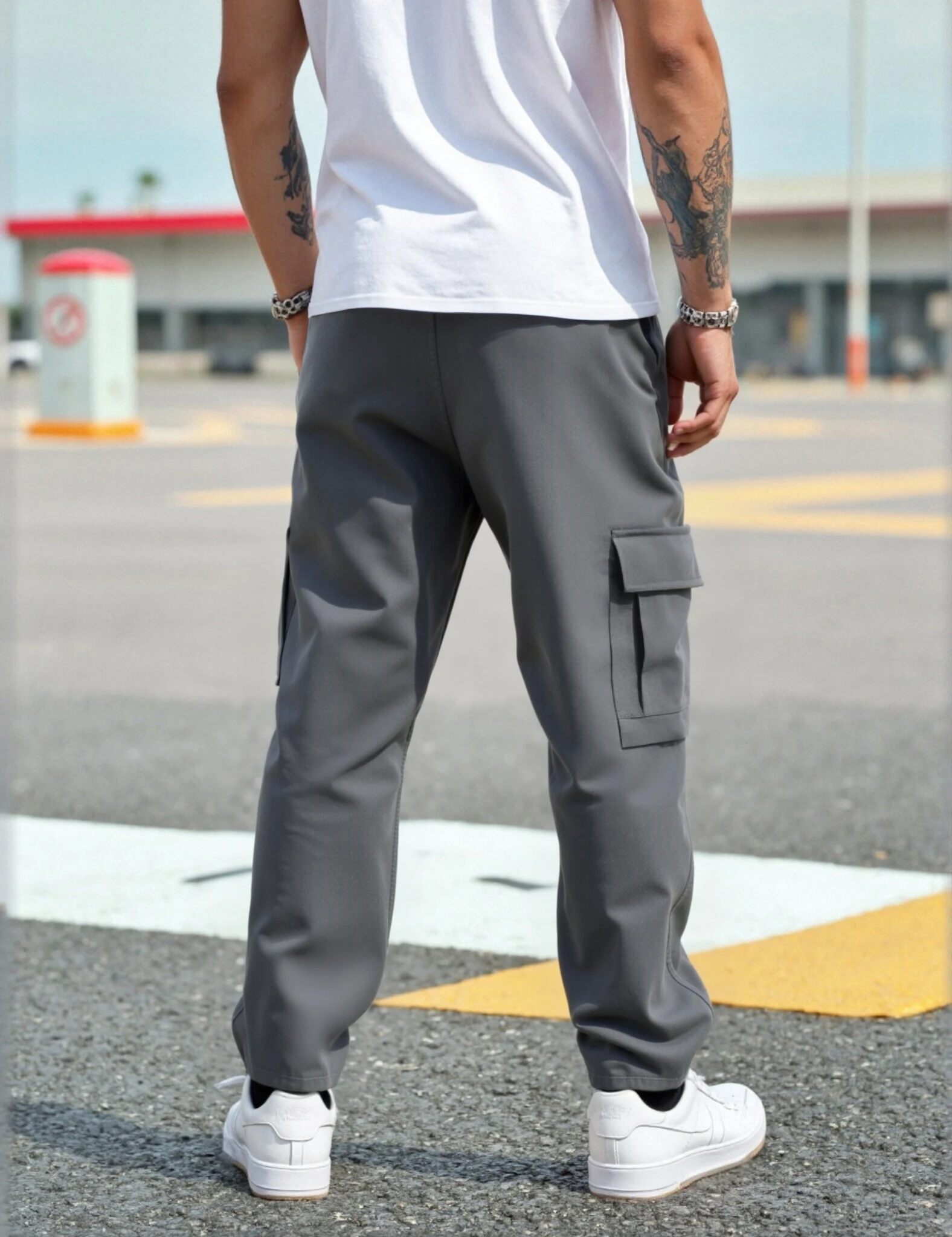 New men's overalls multi-pocket loose men draw rope solid color outdoor hiking overalls 6