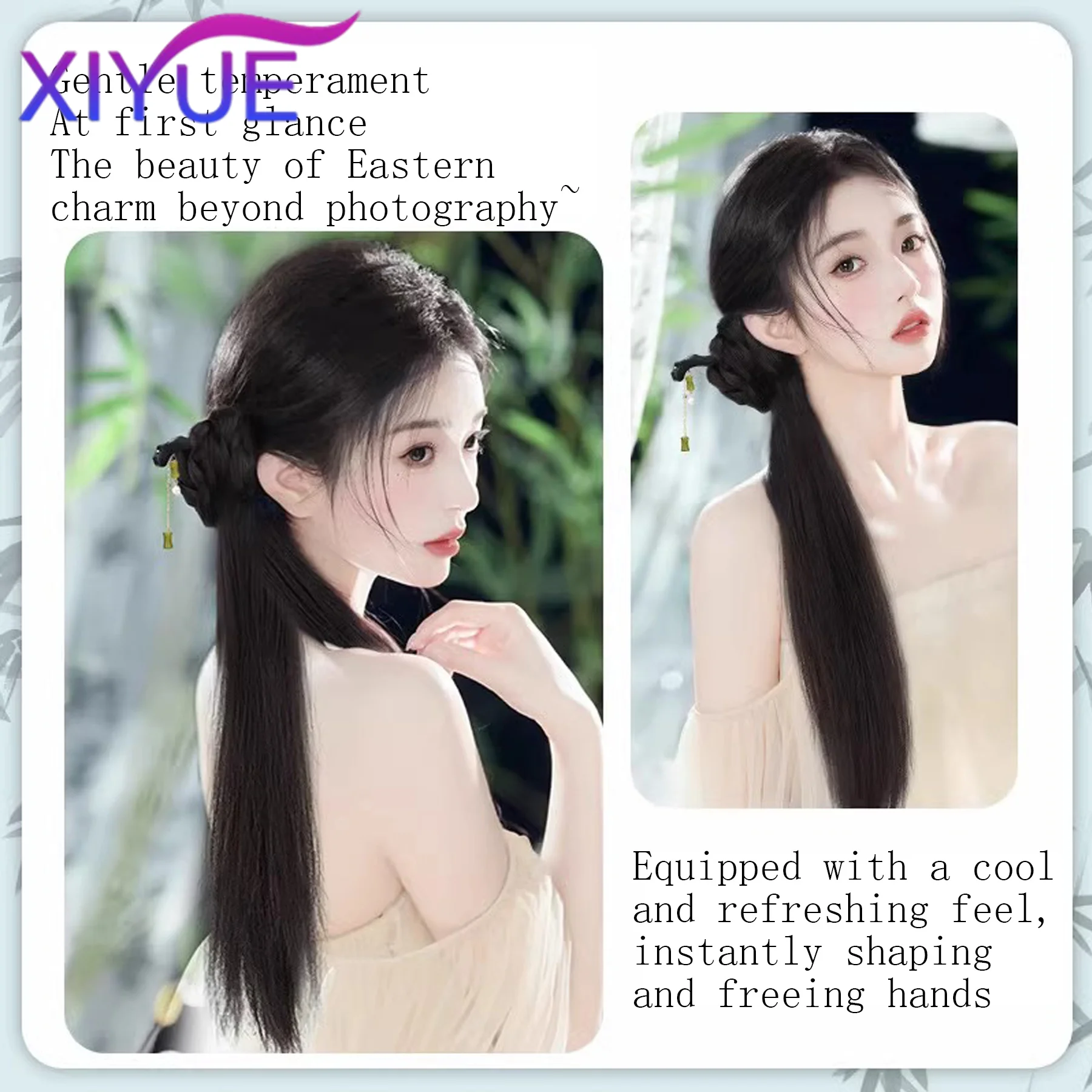 XY Synthetic New Chinese Style Wig Ponytail Hairpin Ball Head Claw Clip Antique Style Hair Accessories Hanfu Cheongsam Wig Braid