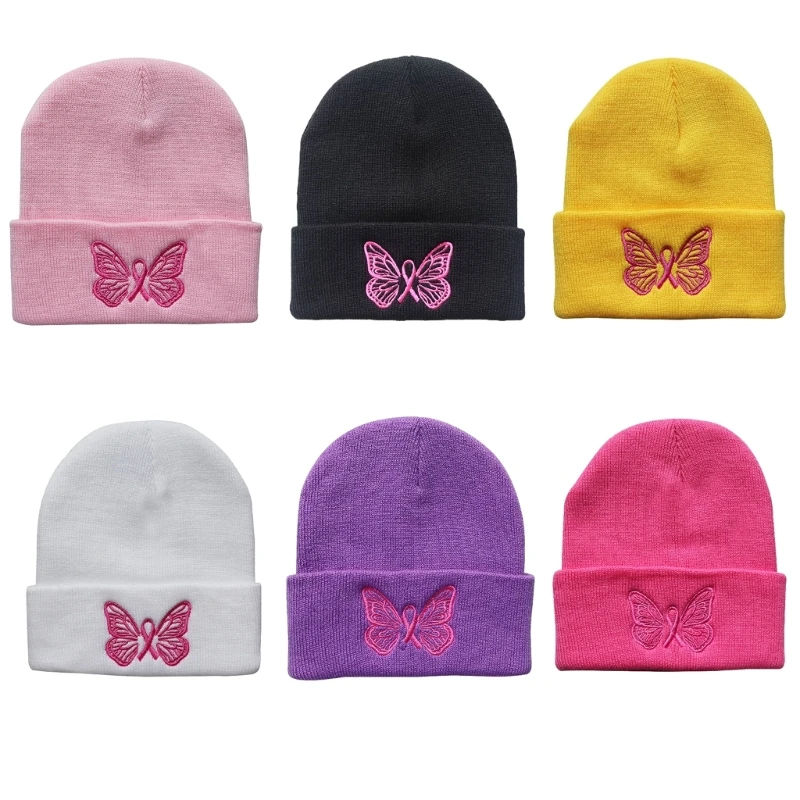 

Elastic Windproof Beanie Hat Embroidery Butterfly Pattern Hat for Adult Teens 28TF