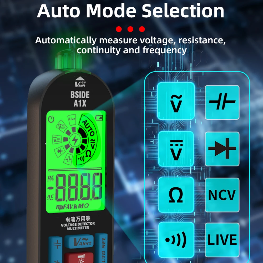 BSIDE A1X Digital Multimeter Electric Test Pen Voltage Resistance Diode Tester Live Wire Recognition Meter Automatic Shutdown