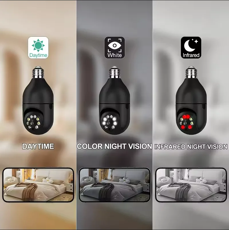 360° HD Night Vision Light Bulb Camera, Wireless WiFi, V360pro APP, Remote Monitoring, Compatible with Xiaomi Huawei Phones 6