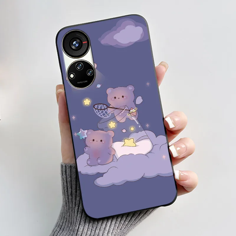 Cute Cartoon Soft Silicone Protective Phone Case - Black