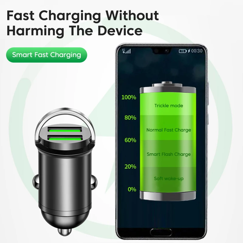 Caricatore per telefono da auto con doppia porta USB da 200W QC3.0, caricatore rapido USB con adattatore per accendisigari con anello a strappo per cellulari - Image 4