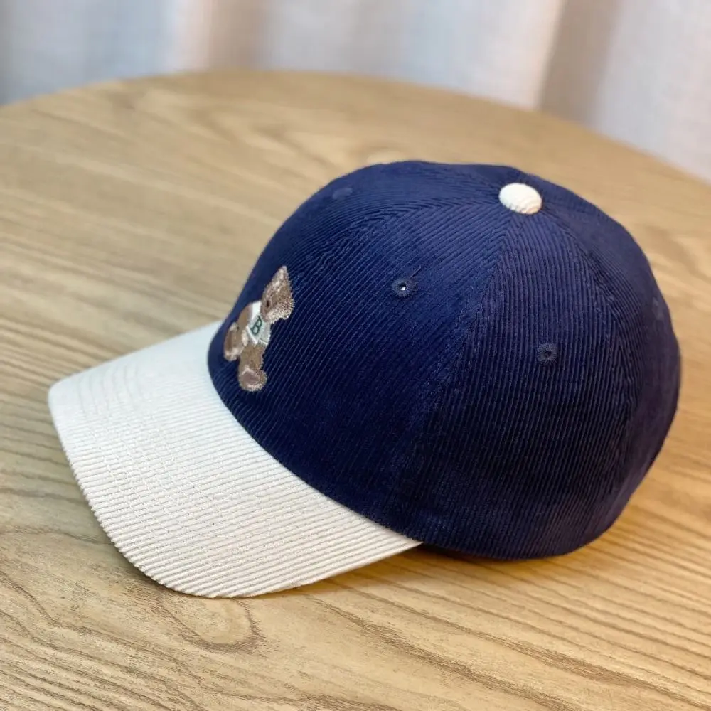 Niedliche Bestickte Bären-Baseballkappe Atmungsaktiver Breiter Rand Reise-Sonnenschutz-Hut Cord Verstellbarer Outdoor-Sporthut – Detail 9