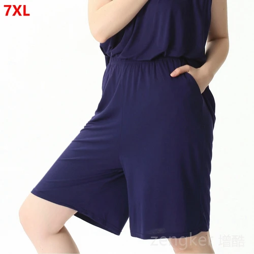 여성용 Amoi 땀 흡수 플러스 사이즈 캐주얼 루즈핏 탄성 면 반바지, 홈 파자마 바지, 7XL, 6XL 2