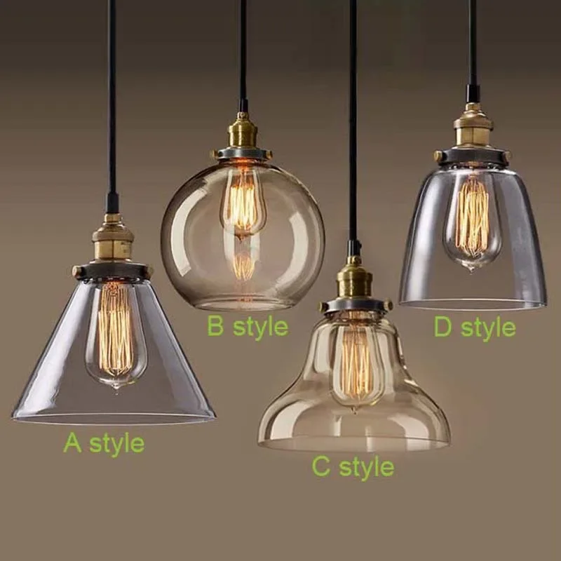 

Retro Vintage Pendant Lights Clear Glass Lamshade Loft Pendant Lamps E27 110V 220V for Dinning Room Home Dcoration Lighting