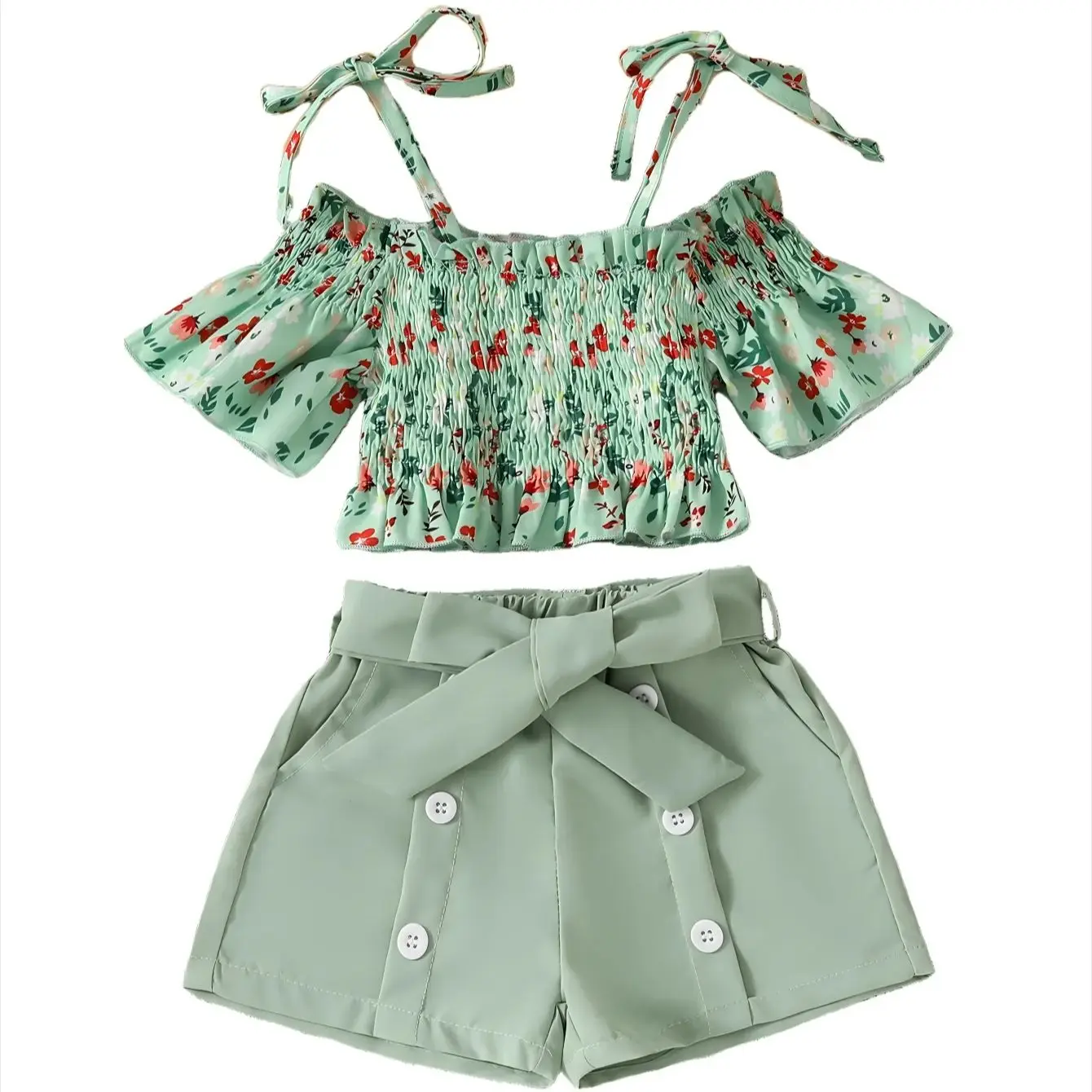 Baby Girl Spring and Summer Casual Floral Print Tank Top and Shorts 2-Piece Set